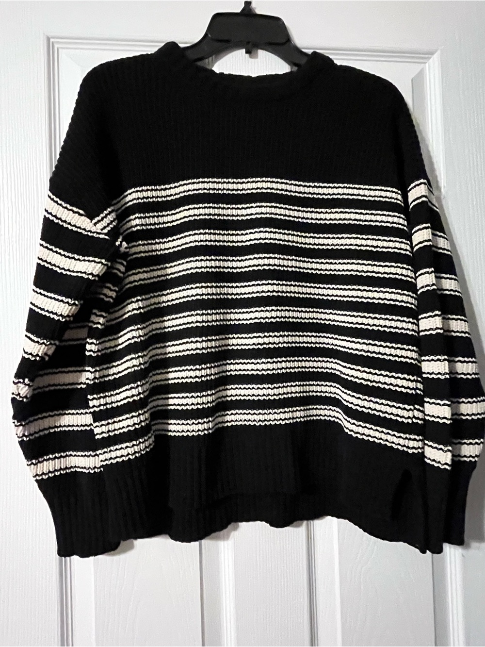 Time and Tru Black and White Striped Crewneck Sweater